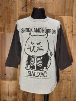 画像1: BALZAC × DEMENTIA THIRTEEN 骨T猫 3/4スリーブ ベースボール Tシャツ (ヘザーグレー/スミクロ) (1)