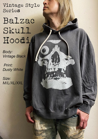 画像1: VINTAGE STYLE TEEシリーズ・第1弾『BALZAC SKULL・VINTAGE STYLE HOODIE』（VINTAGE BLACK） (1)